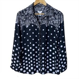 Chico's Black Polka Dot Paisley Floral Button Front Top